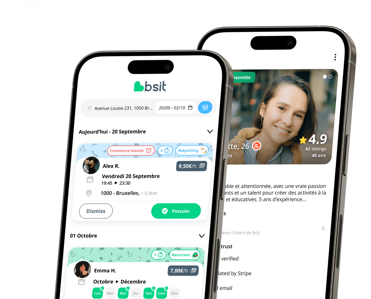 Preview of the home page and a Sitter profile in the Bsit app